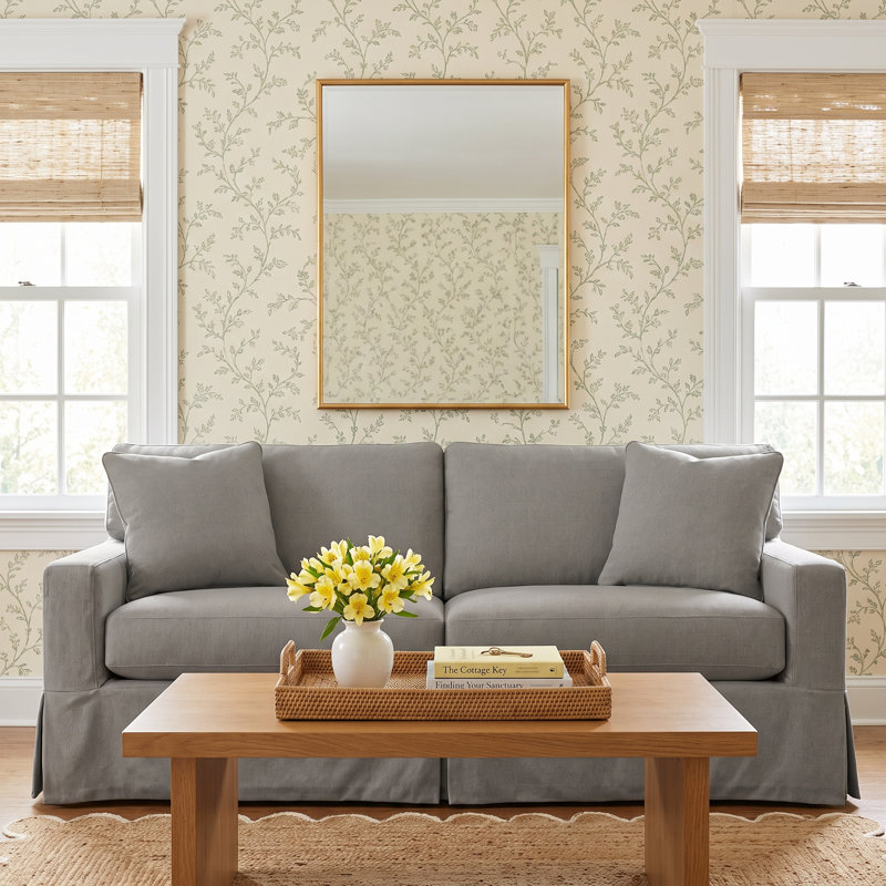 81'' Slipcovered Sofa, Pearl Stripe, 0206-85