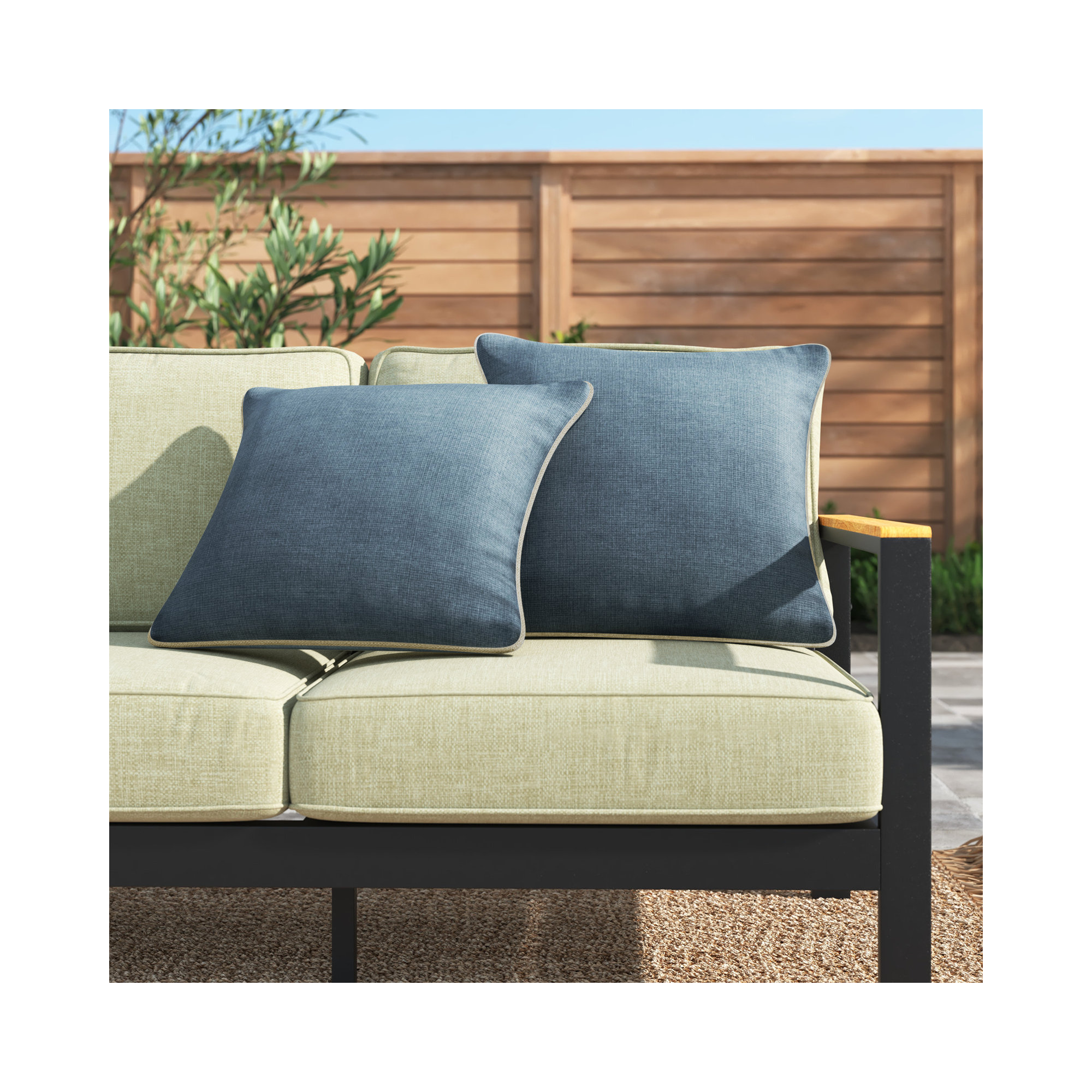 Jaclyn Sunbrella® Indoor/Outdoor Throw Pillow, 20" x 20", Natural/Blue
