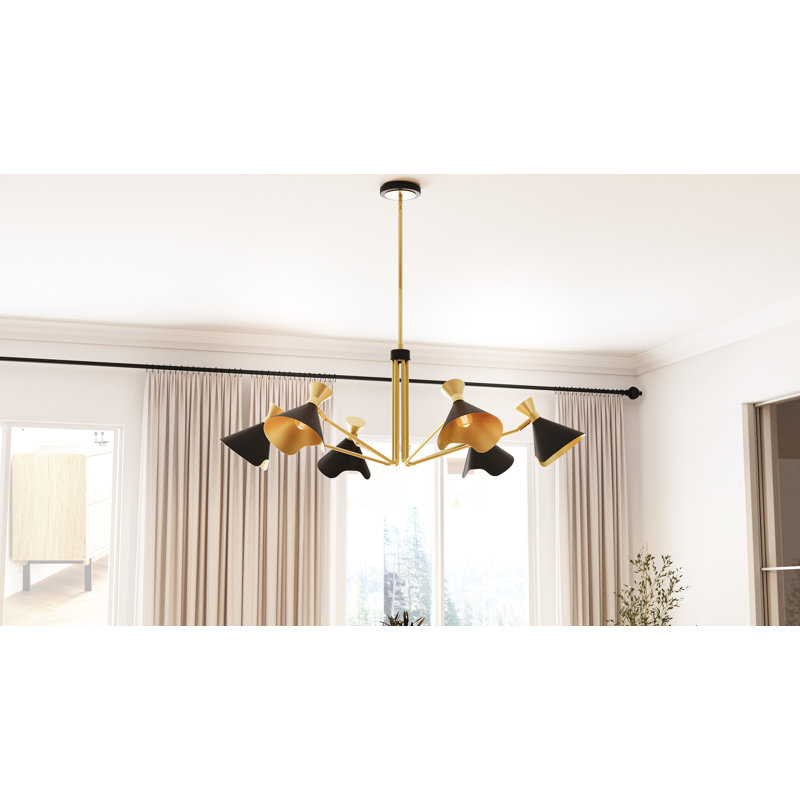 Lustre noir mat Alcala, 6 lumières, H 17,5 po x l 52 po x P 52 po