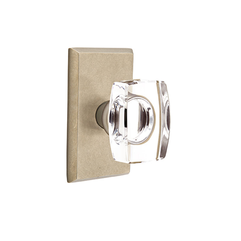 Ensemble de boutons de passage Emtek avec rosette Sandcast # 3 et bouton en verre Windsor, Cascade bronze blanc