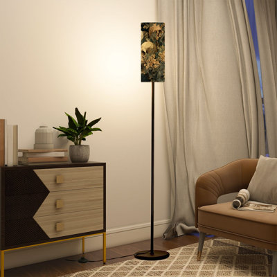  Lampe sur pied de 68,5 po avec tête de mort victorienne en forme de tête de mort, romantique, dessin au trait, poteau en métal à intensité variable avec abat-jour en lin, ampoule DEL incluse