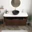Meuble-lavabo de 48 po de couleur noyer foncé avec lavabo, armoire de rangement murale à bords arrondis flottants et rayés avec 2 tiroirs, vasque en céramique noire avec motif en pierre, pré-assemblée-672664401