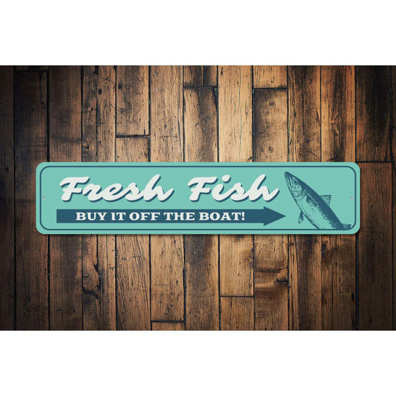 Plaque en aluminium «Fresh Fish», H 6 po x l 24 po x P 0,06 po