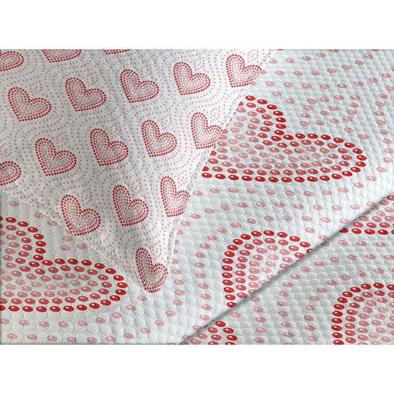 Ambesonne Pearls Bedspread Set Dotted Heart Pattern Blush Cream Red, King Bedspread + 2 Standard Shams