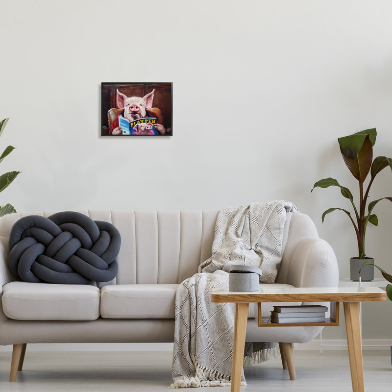Drôle de cochon «Man Cave» - Peinture, Giclée encadrée noir minuit, H 11 po x l 14 po x P 1,5 po
