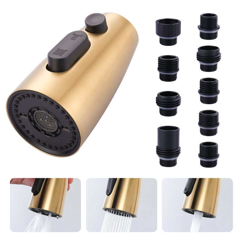 1/2 In. Pull Down Kitchen Faucet Spray Head Replacement 3-Function With 9 Adapters, Polished Chrome