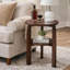 Table de bout ronde en bois d'hévéa massif, table d'appoint à 2 niveaux avec tablette de rangement, petite table d'appoint pour le salon, la chambre à coucher