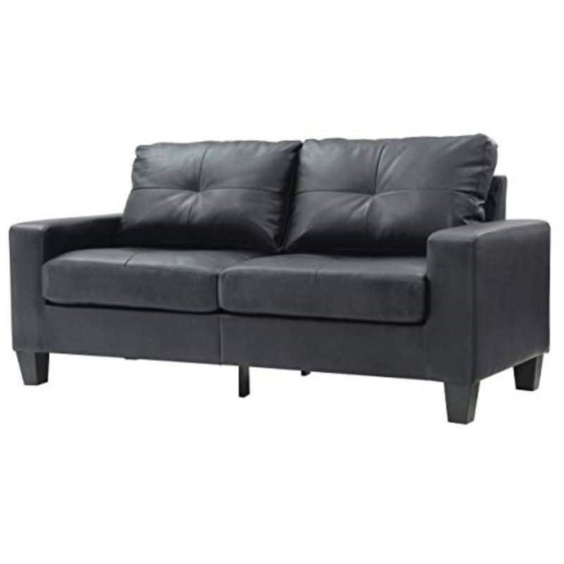Vegas Faux Leather Square Arm Sofa, Black Faux Leather