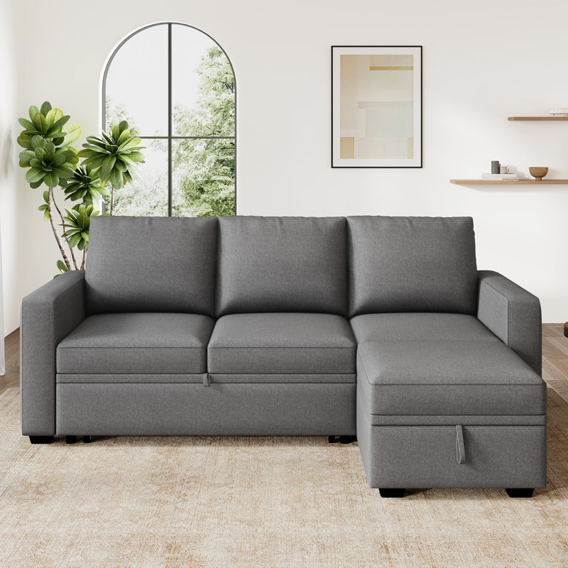 Canapé-lit modulaire en L avec rangement, Polyester gris clair