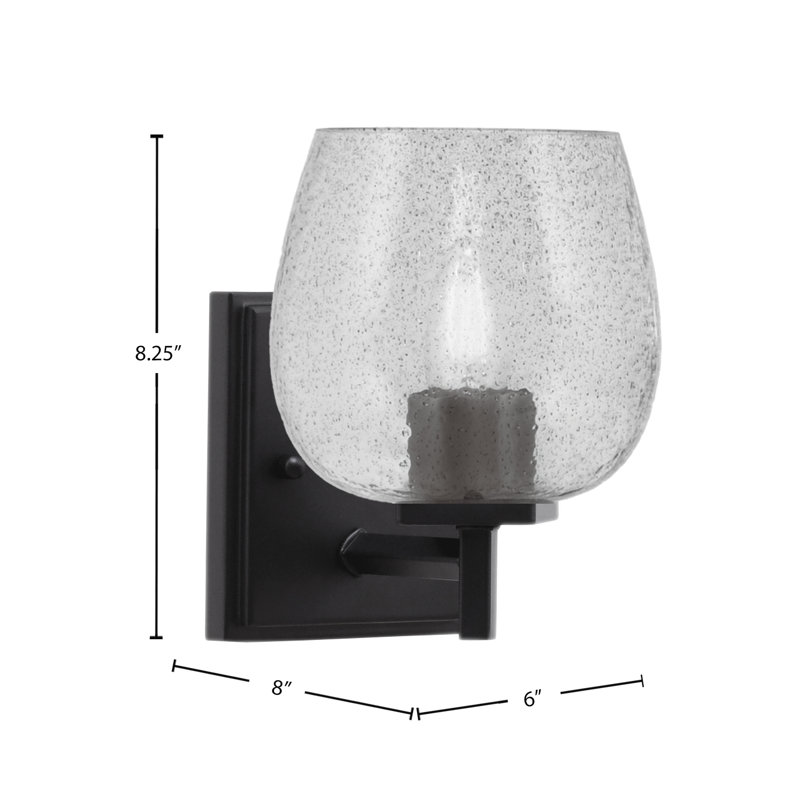 Applique murale Fausley avec verre fumé de 6 po, Noir mat