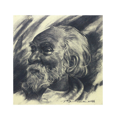 Old Man Portrait | Charcoal On Canvas | Painting By Mainak Bhowmick