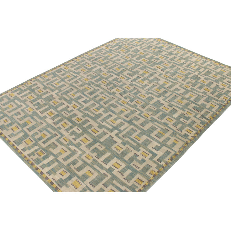 Scandinavian Hand Knotted Wool Geometric Area Rug, Rectangle 10' x 14'