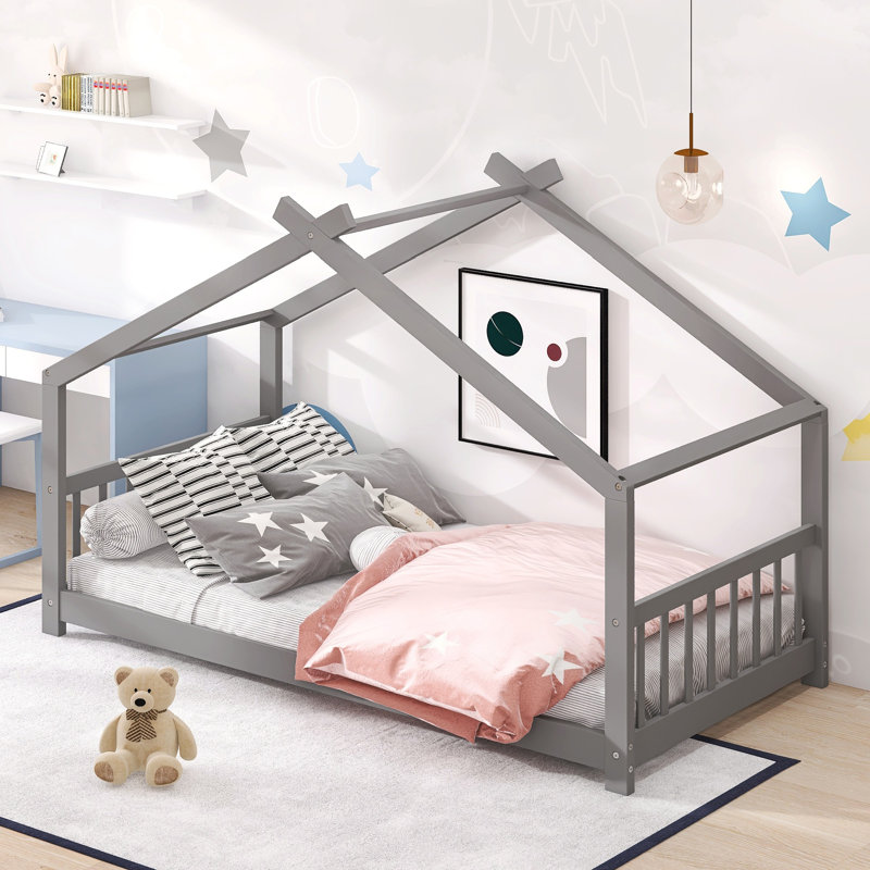 Lit en bois House House, Gris, Lit simple