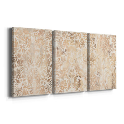 Walnut Damask I  -Custom Wrapped Gallery Canvas - 3 Pieces