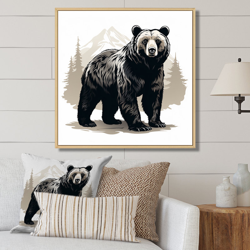 «Curious Bear Winter Forest I - Bear 2», art mural, Cadre flottant brun, H 30 po x l 30 po x P 1,5 po