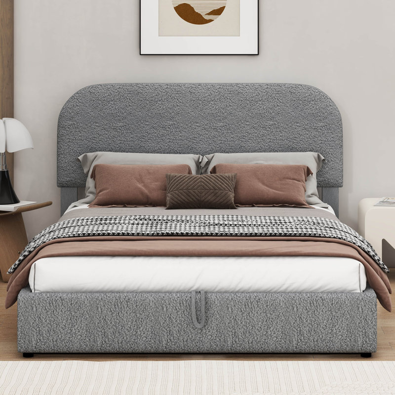 Lit plateforme tapissier Teddy, Gris, Double