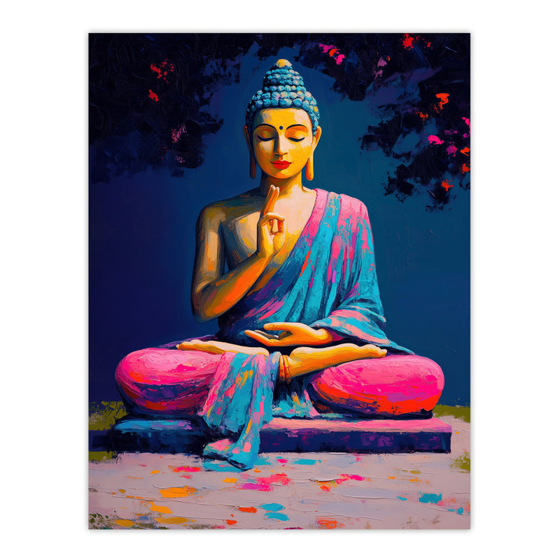 Buddha Statue Blue Buddhism Mindfulness Wall Art Print
