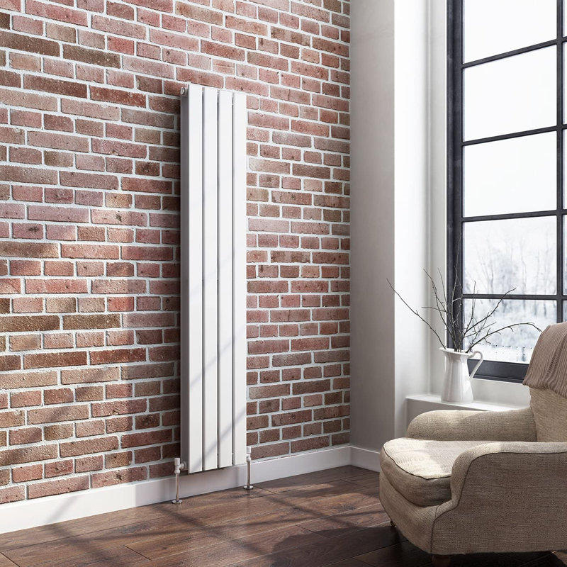 iBathUK Belgravia Vertical Double Slim Flat Panel Radiator Angled Valve, 1600cm H x 304cm W x 69cm D, White