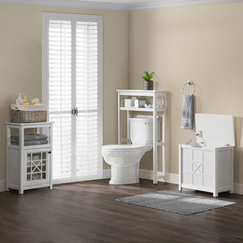 Hembree 3 Pc Bathroom Set With Over Toilet Shelf, Hamper And Floor Cabinet