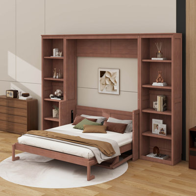 Lit escamotable double avec bureau et bibliothèque