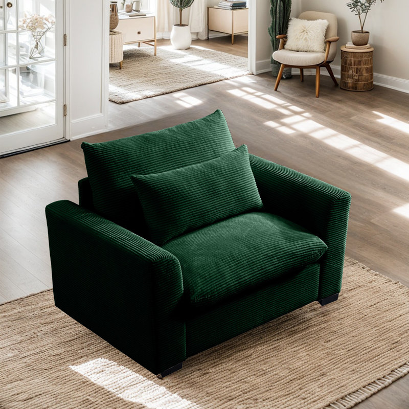 Fauteuil large Zackary de 51 po, Velours côtelé vert