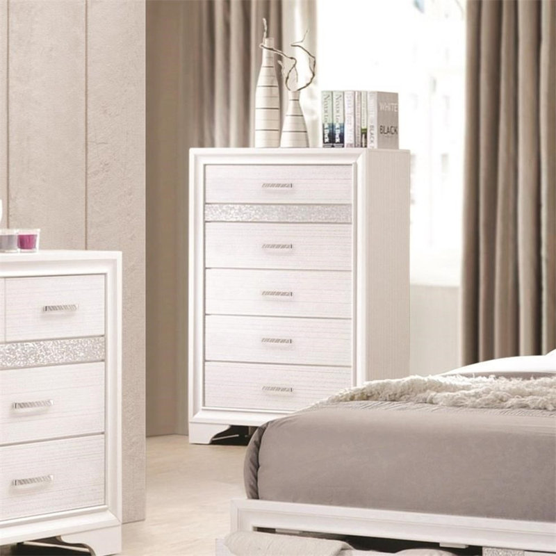 Commode 5 tiroirs Lanier, Blanc