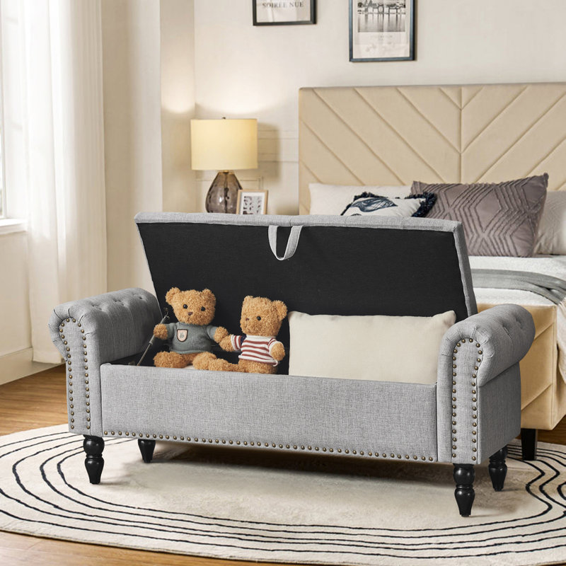 Banc de rangement rembourré Demetric, Gris