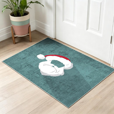 Red Machine Washable,Santa Claus and Beard Indoor Area Rug