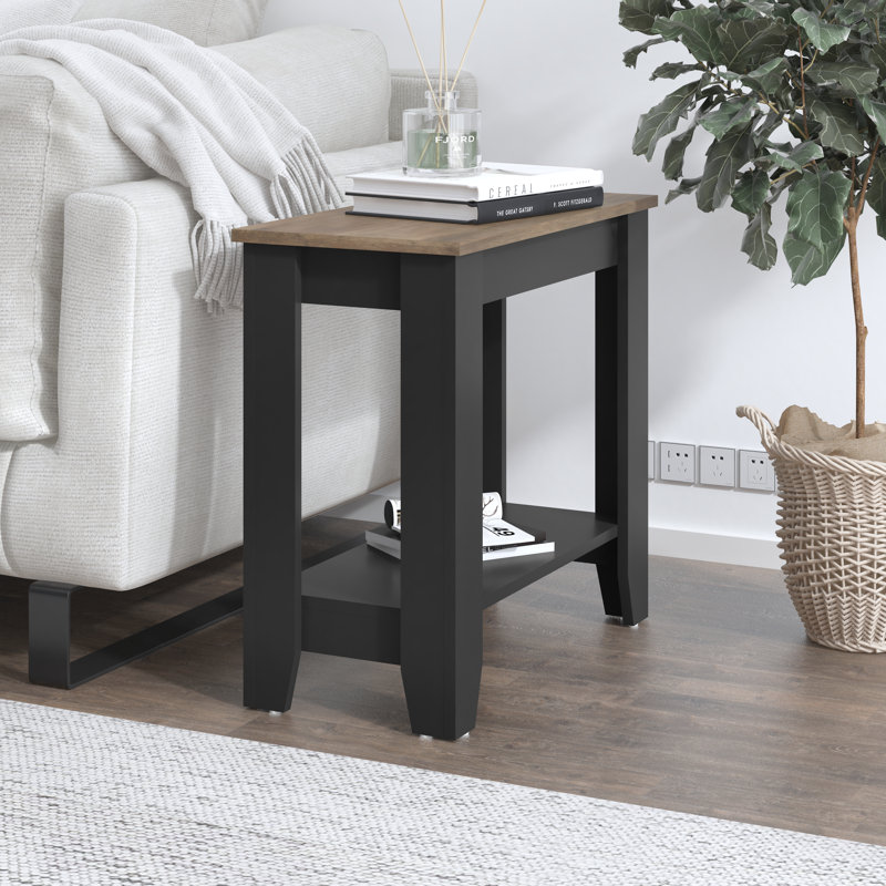 Weddel Basilico End Table with Storage, Black/ Knotty Oak