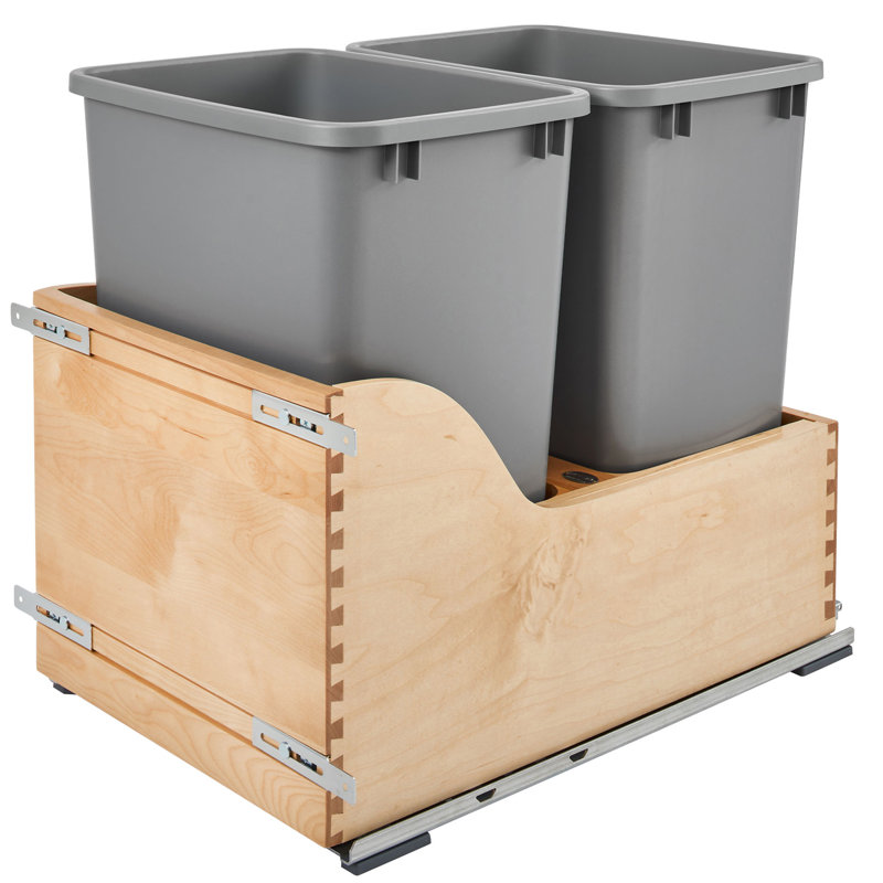 Natural Maple Dual Pull-Out Trash Can with Soft-Close Slides