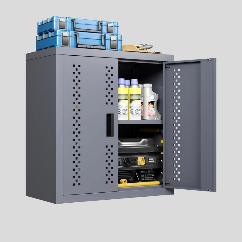 Armoire à outils murale grise en métal gris, H 14,01 po, peu encombrante pour les sous-sols, les cuisines et les entrepôts, tablettes amovibles, porte à ouverture en douceur avec charnière réglable flexible