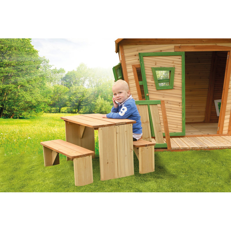 ZidZed Kids 3 Piece Solid Wood Rectangular Outdoor Table Or Chair and Chair Set, 45cm H x 70cm W x 80cm D