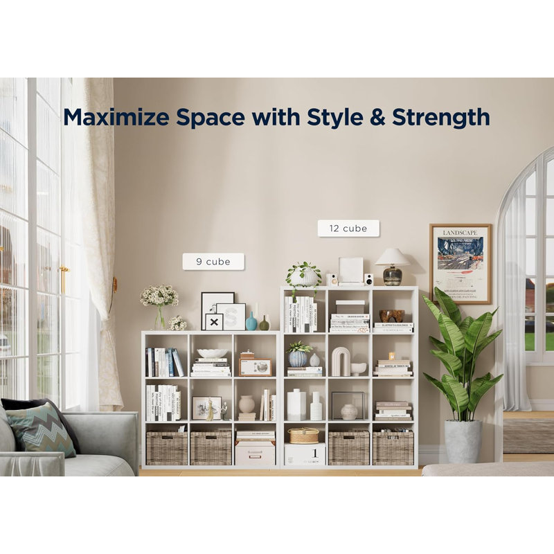 16 Cube Storage Organizer with Thick Four-Row Edges, Engineered Wood Modular Cube Unit, Horizontal & Vertical Convertible Bookshelf for Bedroom Playroom Living Room