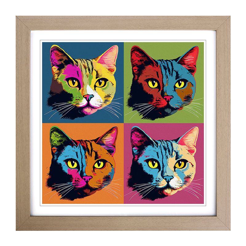 Cat Pop Art No.1 - Framed Print, Oak