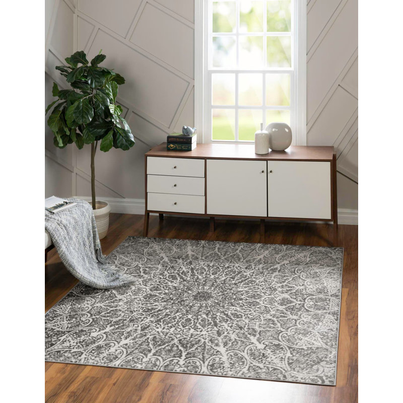 Tapis gris foncé / ivoire Affleck, Carré 6 pi 1 po