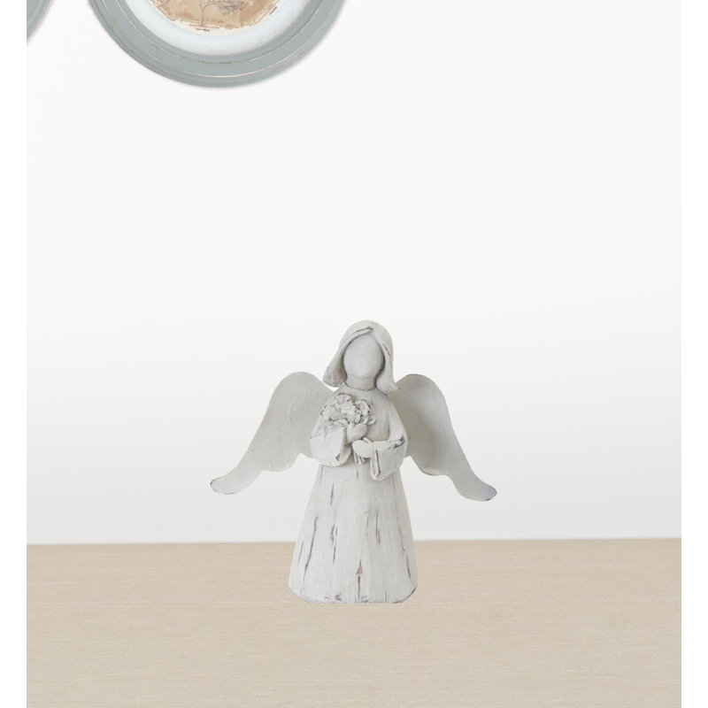 Set of Six 6" White Washed Polyresin Angel Figurine Tabletop Sculpture