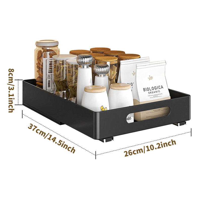 Pull Out Cabinet Organizers 14.5" Deep Slide Out Drawers Fixed with Adhesive Film for Pots, Black