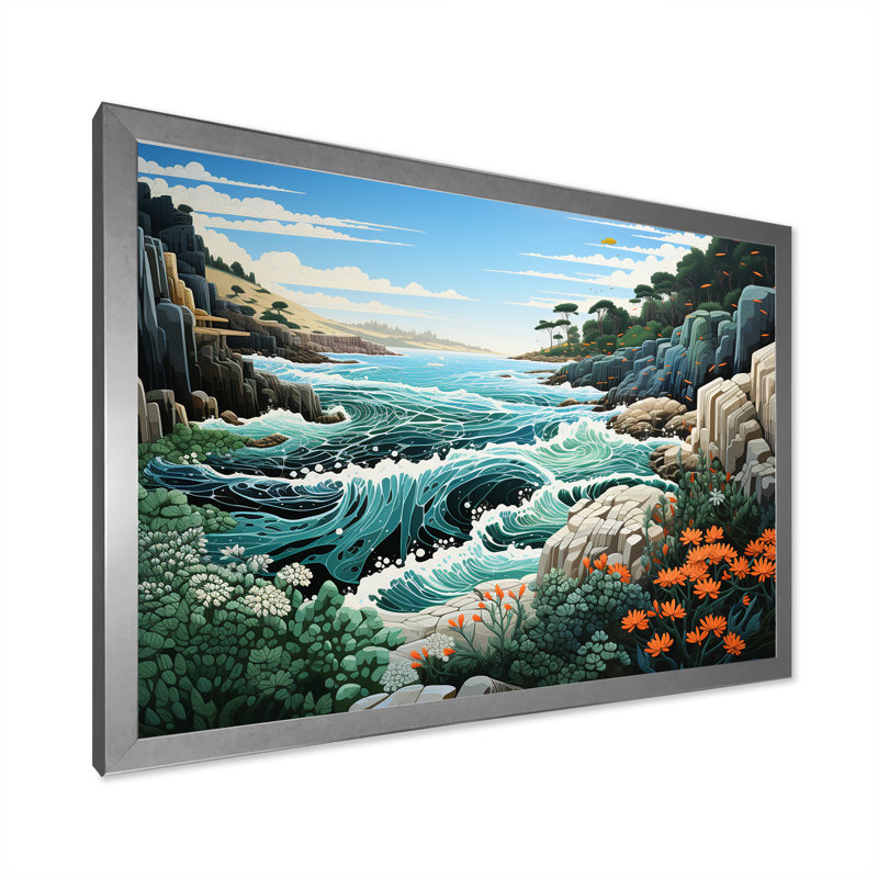 Paysage de plage sauvage sur toile, H 24 po x l 32 po x P 1 po, Cadre simple argenté