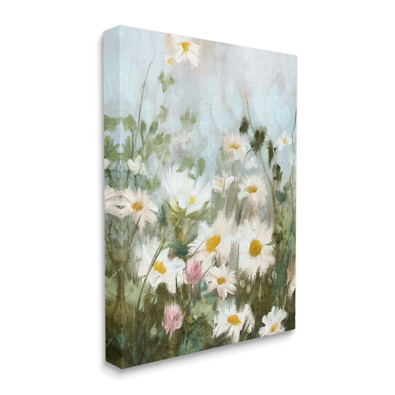 Wild Daisies Blooming Meadow Canvas Art in Soft Pastels