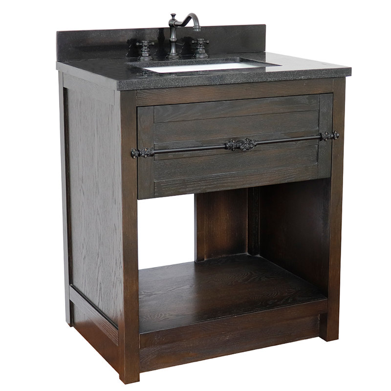 Zimmer 31'' Single Bathroom Vanity with Top, Brown Ash, Black Galaxy