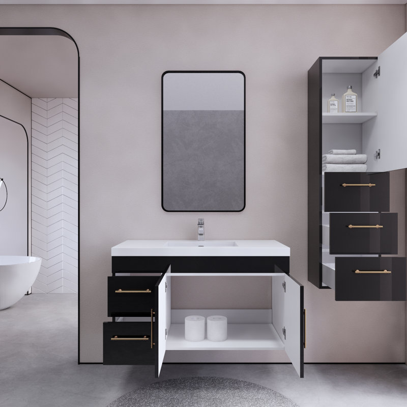 Ensemble de meuble-lavabo simple mural 42 po Dessens, Noir lustré