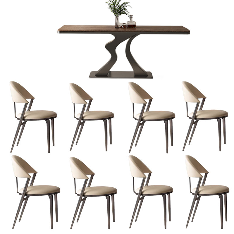 Modern Household Light Luxury Dining Table Sets 8 - Person Walnut Solid Wood Top Pedestal Dining Set