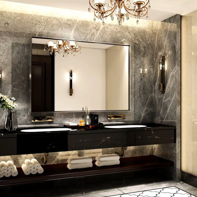Wall Mounted Beveled Bathroom Mirror 48x30inch - Silver, Hd Clear Reflection, Rectangular Silver For Edge, Hd, Home