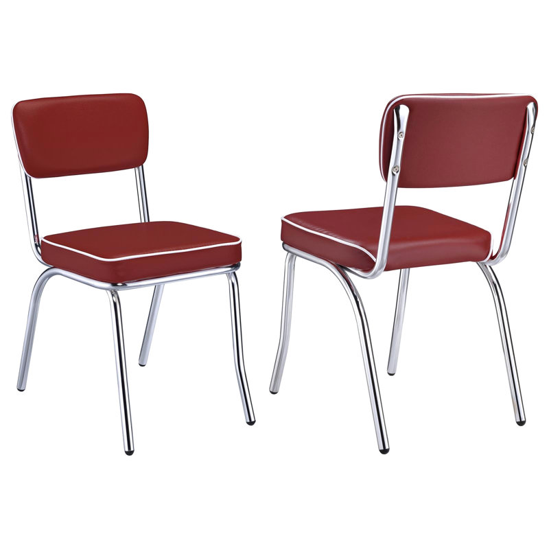 Paire de chaises d'appoint rembourrées rouges - structure de chaise à dossier ouvert accentué, rembourrage en mousse, siège rembourré en métal