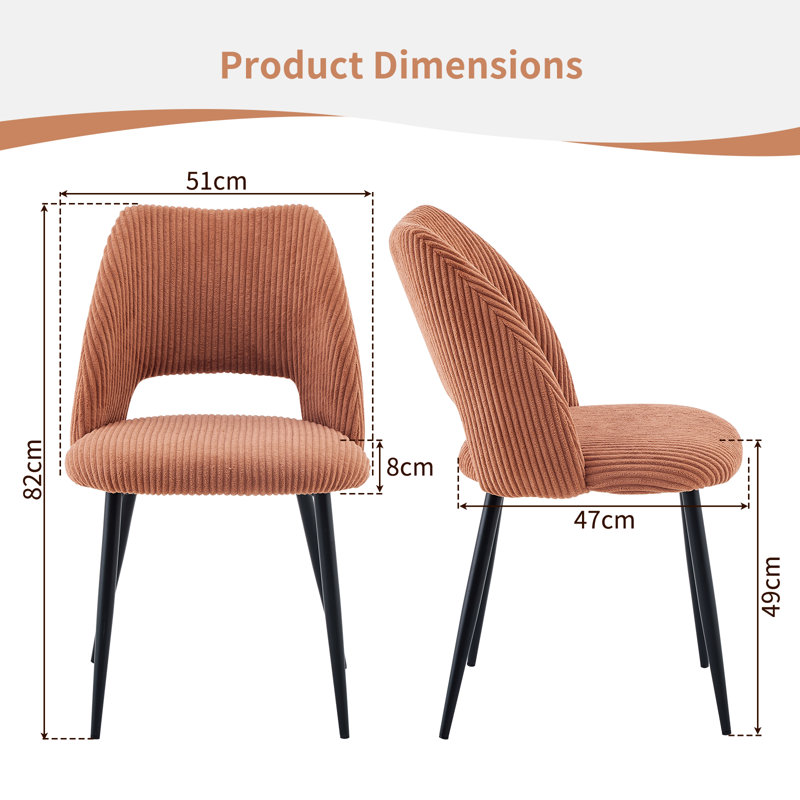 Efrat Corduroy Wide Back Upholstered Dining Chair, Orange, 2