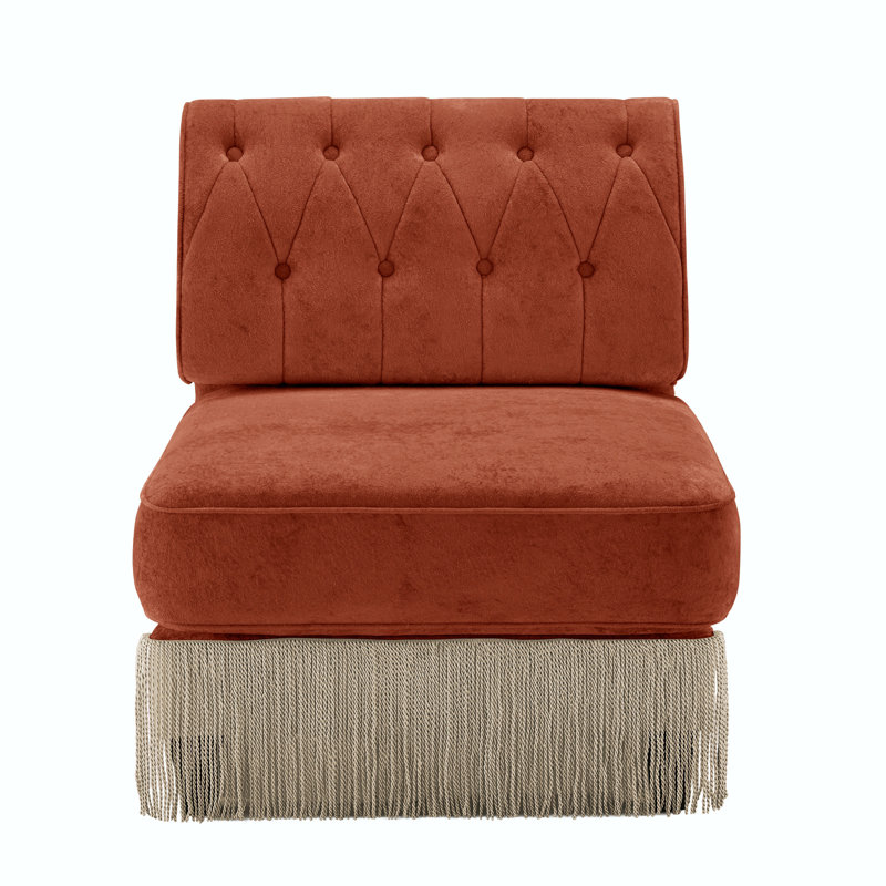 Armless Sofa Velvet-Red Brown