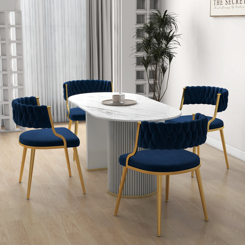 Ginko Tufted Velvet Dining Chair, Navy Blue, 4