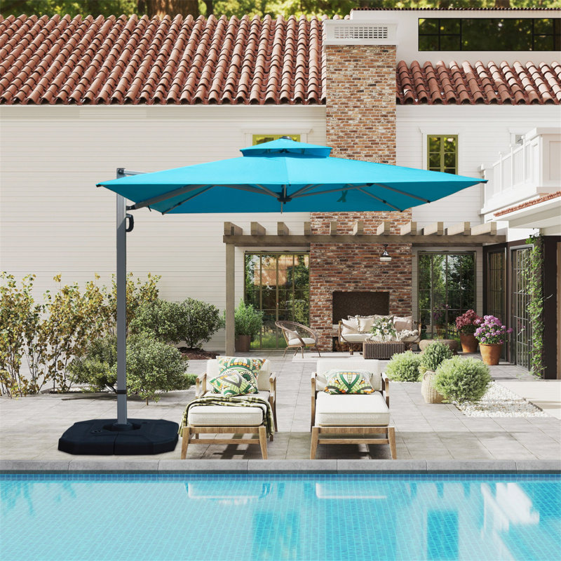 Parasol en porte-à-faux rectangulaire 9 pi x 11 pi avec mât central, bleu lac (base non incluse), Bleu lac
