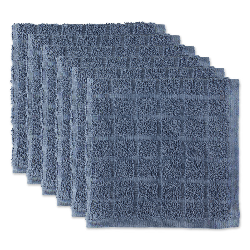 Cotton Checkered Waffle Tea Towel Kitchen Towel, Stonewash Blue