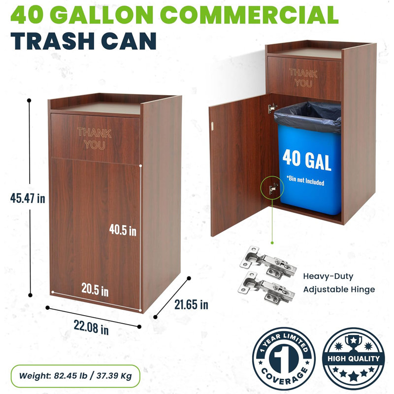 Poubelle 40 gallons Food Service, Acajou